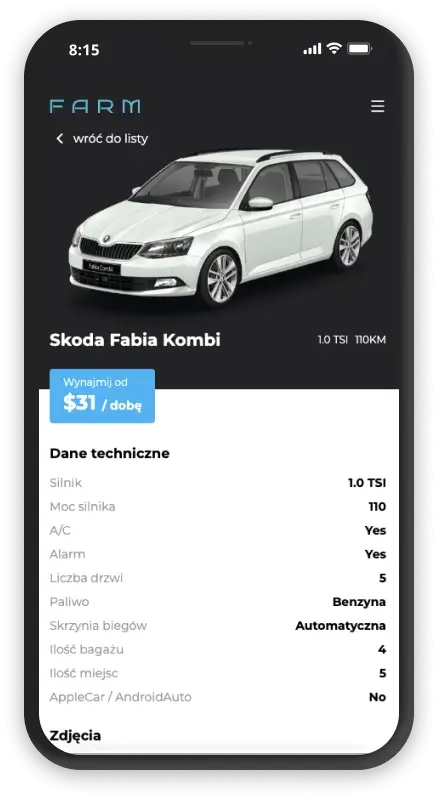 Farm Rent A Car - second website screenshot
